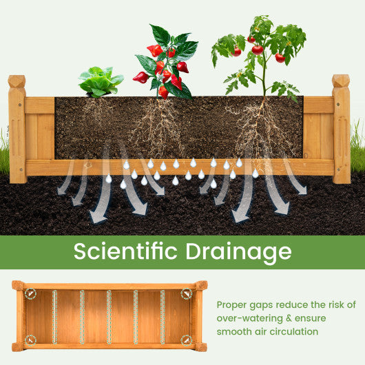 Wooden Rectangular Garden Bed with Drainage System-Natural