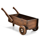 Wooden Wagon Planter Box with Wheels Handles and Drainage Hole-Rustic Brown