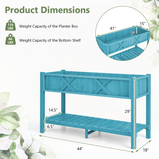 Poly Wood Elevated Planter Box with Legs Storage Shelf Drainage Holes-Blue