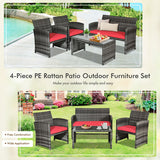 4 Pieces Patio Rattan Furniture Set with Cushions-Red