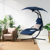 Hanging Curved Steel Swing Chaise Lounger with Removable Canopy-Navy