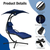 Hanging Curved Steel Swing Chaise Lounger with Removable Canopy-Navy