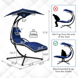 Hanging Curved Steel Swing Chaise Lounger with Removable Canopy-Navy