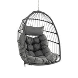 Hanging Egg Chair with Head Pillow and Large Seat Cushion-Gray