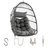 Hanging Egg Chair with Head Pillow and Large Seat Cushion-Gray