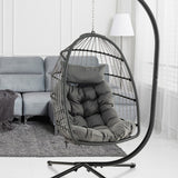 Hanging Egg Chair with Head Pillow and Large Seat Cushion-Gray