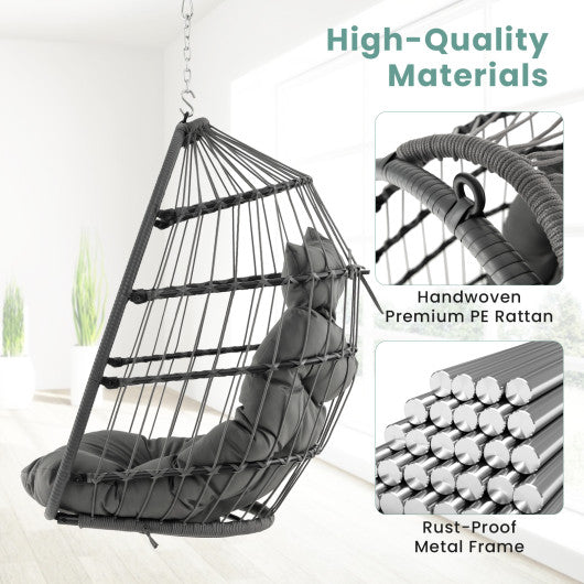 Hanging Egg Chair with Head Pillow and Large Seat Cushion-Gray