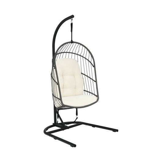 Hanging Wicker Egg Chair with Stand -Beige