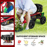 Cushioned Rolling Garden Cart Scooter with Storage Basket and Tool Pouch-Black & Red