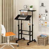 Height Adjustable Mobile Standing Desk with Rolling Wheels for Office and Home-Black