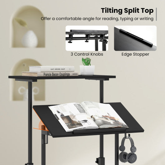 Height Adjustable Mobile Standing Desk with Rolling Wheels for Office and Home-Black