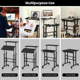 Height Adjustable Mobile Standing Desk with Rolling Wheels for Office and Home-Black