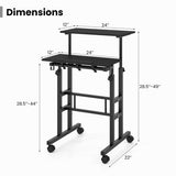 Height Adjustable Mobile Standing Desk with Rolling Wheels for Office and Home-Black