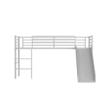 Twin Metal Loft Bed with Slide Safety Guardrails and Built-in Ladder-Silver