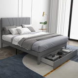 Full/Queen Size Upholstered Bed Frame with Drawer and Adjustable Headboard-Queen Size