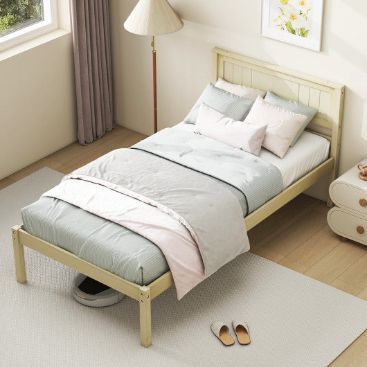 Twin/Full/Queen Size Wooden Bed Frame with Headboard and Slat Support-Twin Size
