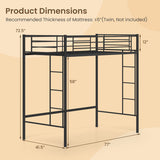 Twin Loft Bed Frame with 2 Ladders Full-length Guardrail -Black