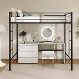 Twin Loft Bed Frame with 2 Ladders Full-length Guardrail -Black