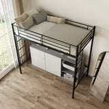 Twin Loft Bed Frame with 2 Ladders Full-length Guardrail -Black
