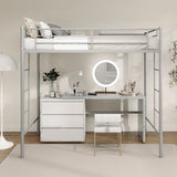 Twin Loft Bed Frame with 2 Ladders Full-length Guardrail -Silver