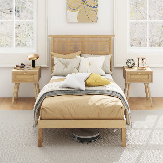 Twin/Full/Queen Size Bed Frame with Rattan Headboard-Twin Size