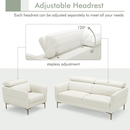 Modern Couched Sofa set with Adjustable Headrest-White