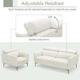 Modern Couched Sofa set with Adjustable Headrest-White