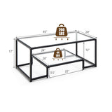 Modern 2-Tier Rectangular Coffee Table with Glass Table Top-Black