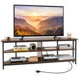 3-Tier Corner TV Stand for TVs up to 65 Inches with Charging Station- Rustic Brown