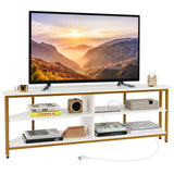 3-Tier Corner TV Stand for TVs up to 65 Inches with Charging Station- White