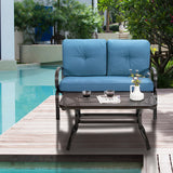 2 Pieces Patio Outdoor Cushioned Coffee Table Seat-Blue