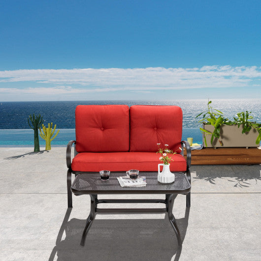 2 Pieces Patio Outdoor Cushioned Coffee Table Seat-Red