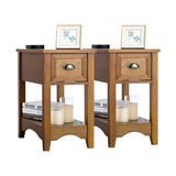 Set of 2 Contemporary Side End Table with Drawer -Natural