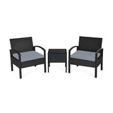 3 Pieces Outdoor Rattan Patio Conversation Set with Seat Cushions-Gray