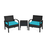 3 Pieces Outdoor Rattan Patio Conversation Set with Seat Cushions-Turquoise