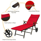 Outdoor Chaise Lounge Chair Rattan Lounger Recliner Chair-Red