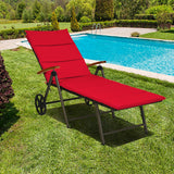 Outdoor Chaise Lounge Chair Rattan Lounger Recliner Chair-Red