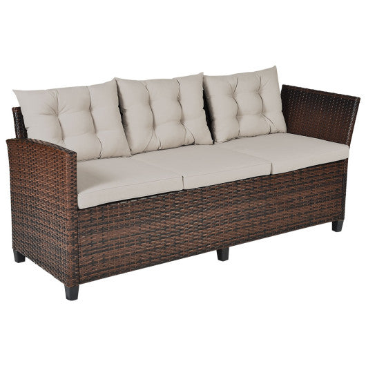 3 Pieces Hand-Woven Rattan Outdoor Sofa Set with Dining Table