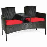 Modern Patio Conversation Set with Built-in Coffee Table and Cushions -Red