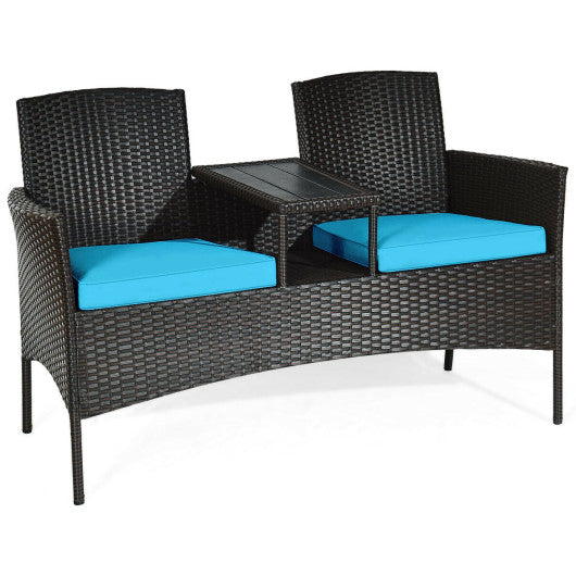 Modern Patio Conversation Set with Built-in Coffee Table and Cushions -Turquoise