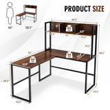 Reversible L-Shaped Corner Desk with Storage Bookshelf-Walnut