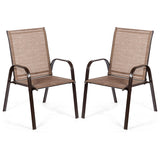 2 Pcs Patio Chairs Outdoor Dining Chair with Armrest-Brown