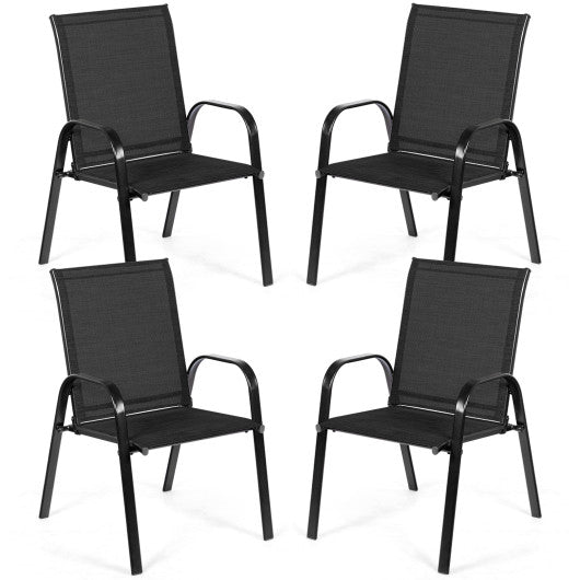 2 Pcs Patio Outdoor Dining Chair with Armrest-Black