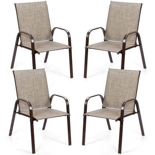 2 Pcs Patio Chairs Outdoor Dining Chair with Armrest-Gray