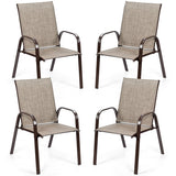 2 Pcs Patio Chairs Outdoor Dining Chair with Armrest-Gray