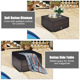 4 Pieces Ottoman Garden Patio Rattan Wicker Furniture Set with Cushion-Black