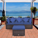 4 Pieces Ottoman Garden Patio Rattan Wicker Furniture Set with Cushion-Navy