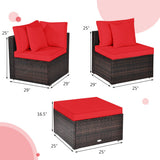 4 Pcs Ottoman Garden Deck Patio Rattan Wicker Furniture Set Cushioned Sofa-Red