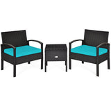 3 Piece PE Rattan Wicker Sofa Set with Washable and Removable Cushion for Patio-Turquoise