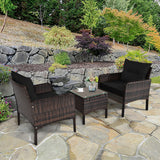 3 Pcs Outdoor Patio Rattan Conversation Set with Seat Cushions-Black